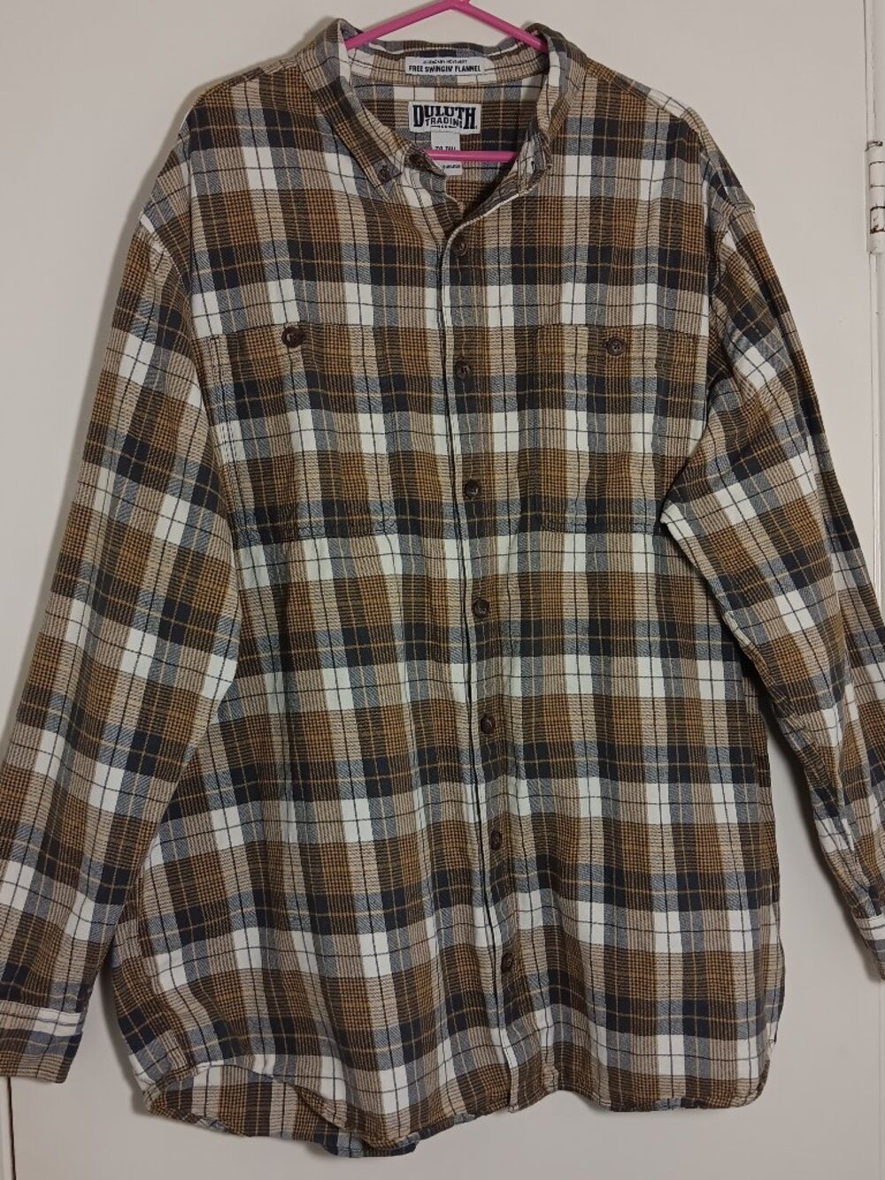Duluth trading free swinging flannel shirt men 2XL tall plaid relaxed fit cotton